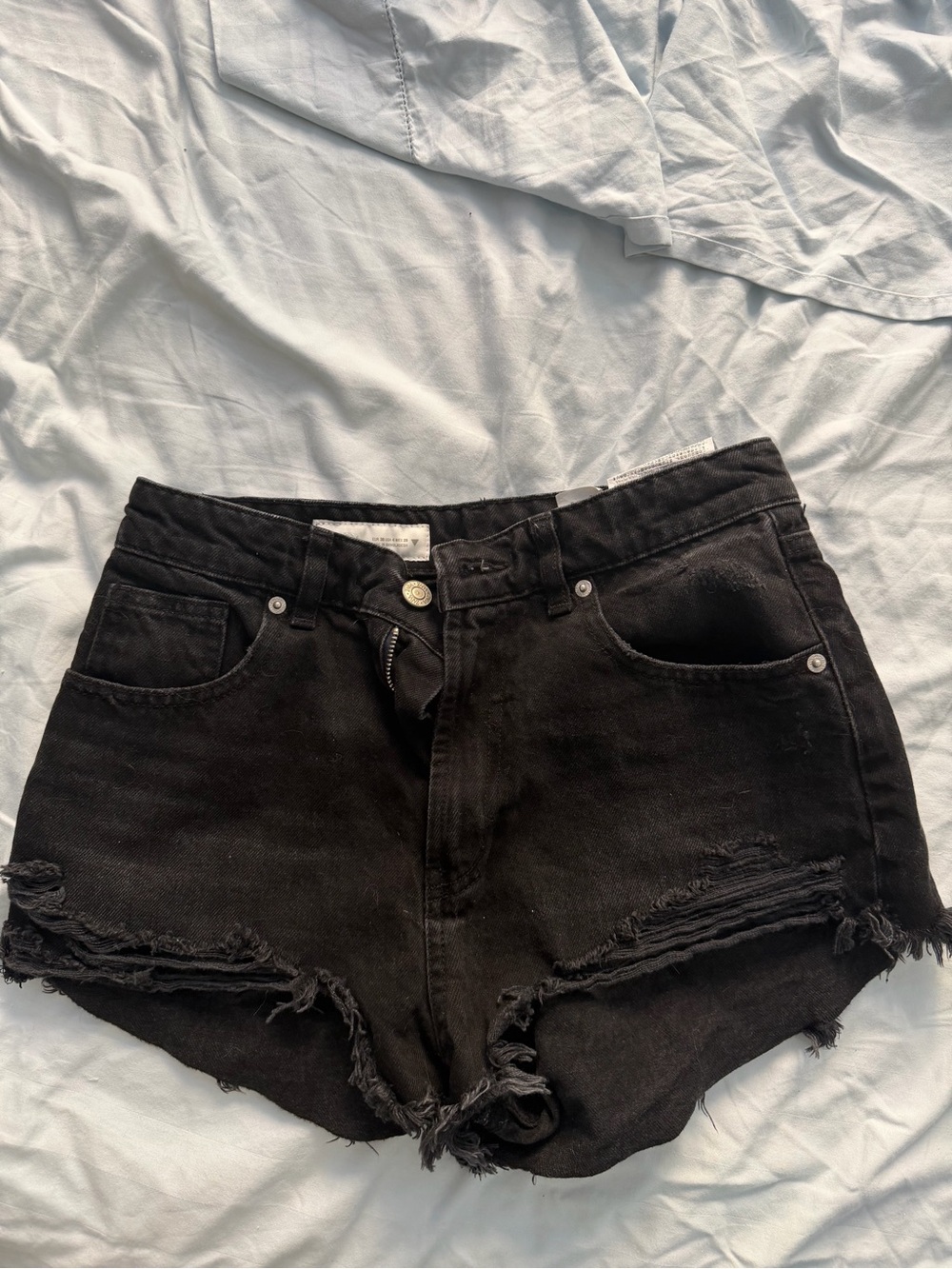 Zara Black Distressed High Waist Denim Cutoff Shorts Frayed Hem Size 4 Festival